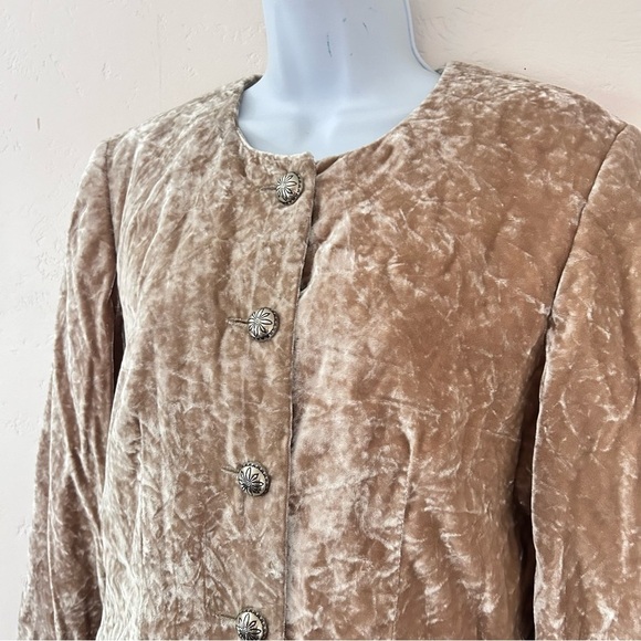 BMW DESIGNS Vintage Western Cropped Button Crushed Velvet Jacket Champagne Sz M - Picture 6 of 13